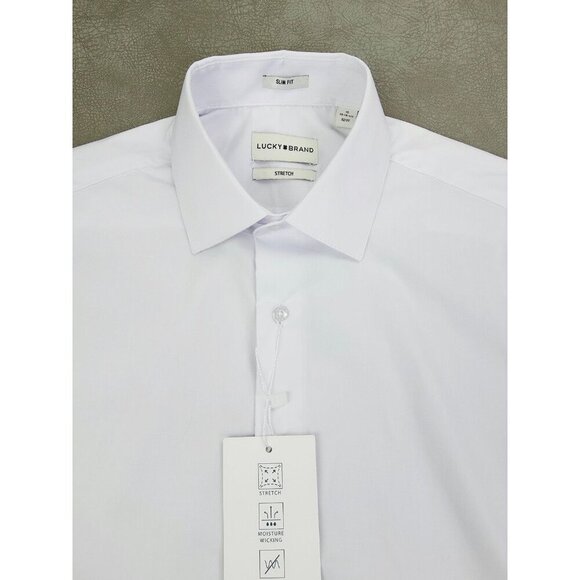Lucky Brand slim Fit Stretch Size 14-14.5 32/33 Small Mens White L/S Shirt NWT - Picture 11 of 11